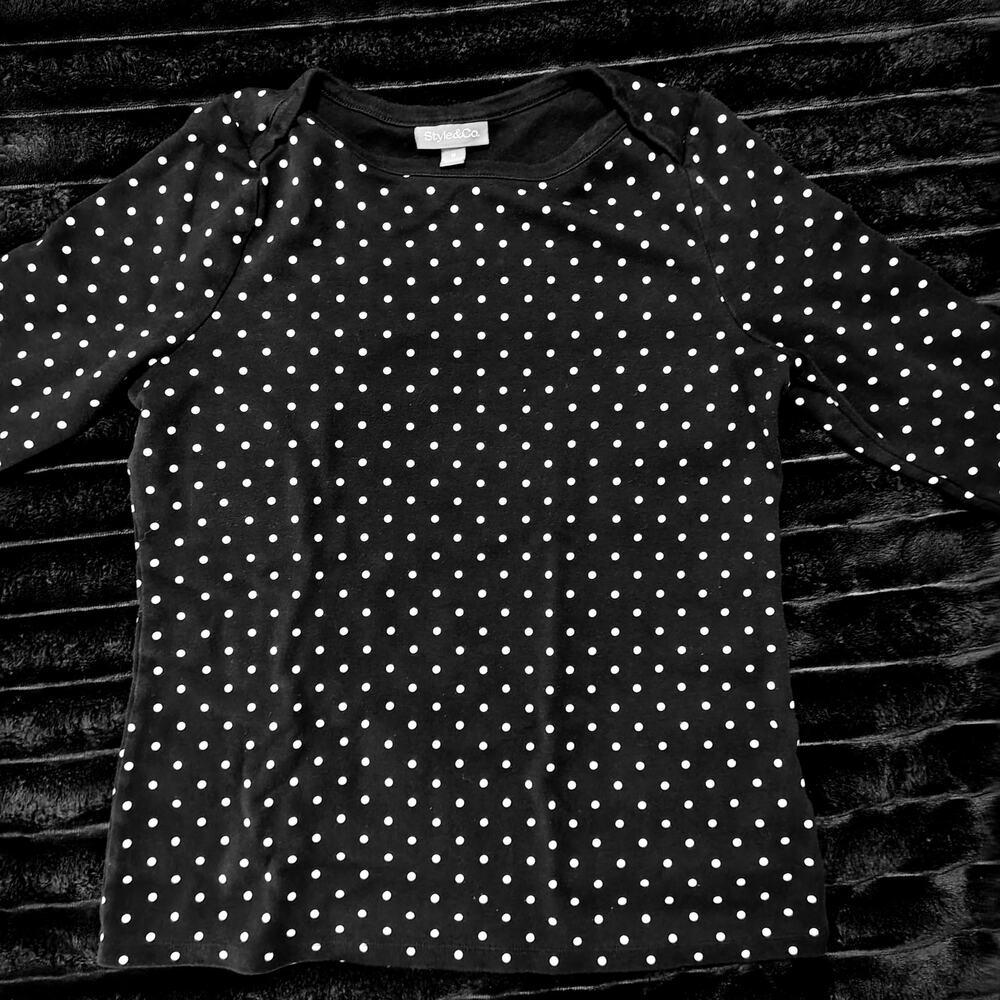 Style&Co Medium Polka Dot Black and White 3 Quarter Sleeve